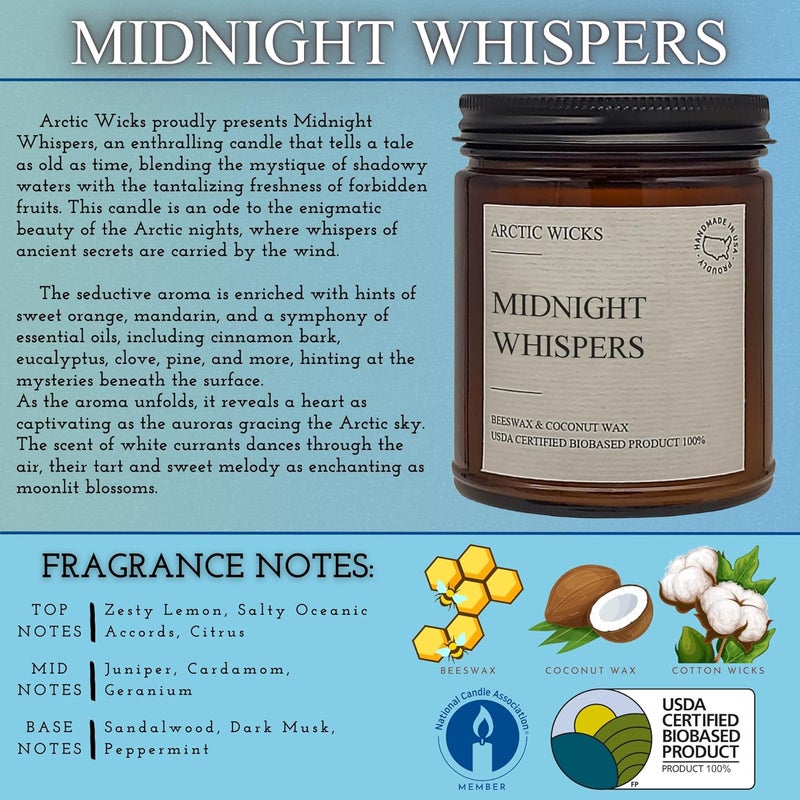 Arctic Wicks Midnight Whispers Scented Candle | 9oz Amber Jar | Non-Toxic Coconut & Beeswax Candles | Hand-Poured Clean Burning Candle | Rich Sandalwood Scent | 100% USDA Biobased - Image 2